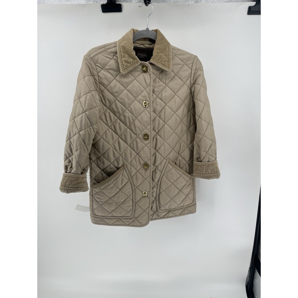 Coach Women's quilted beige puffer jacket with suede details Size XS